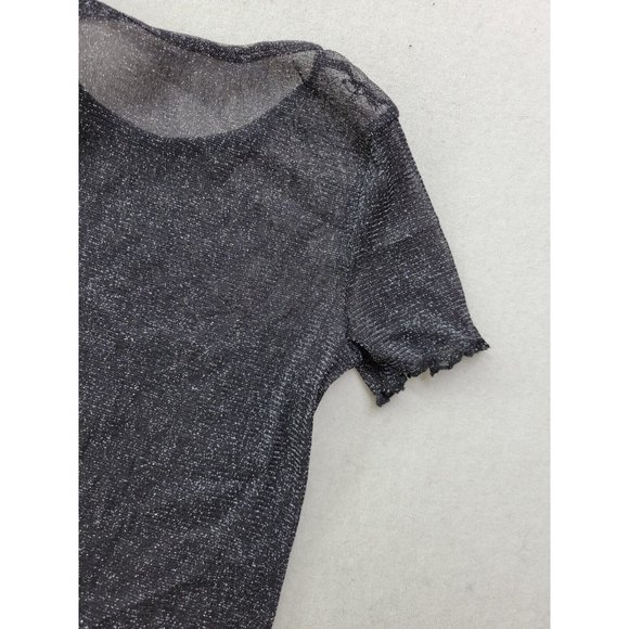 NEW Hollister Women's S Black Silver Thread Top Shirt Sheer Stretch Mesh Net - Picture 6 of 7
